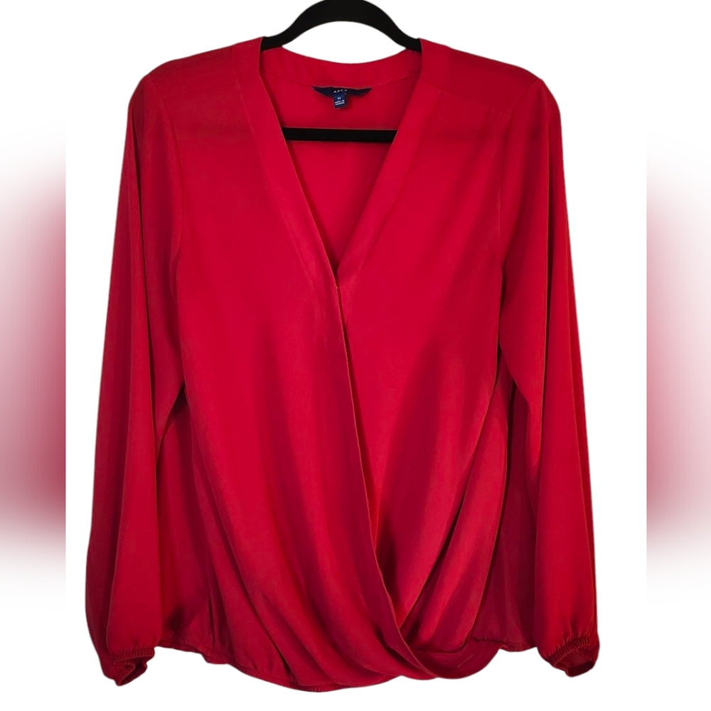 EUC Apt. 9 Red Blouse Shirt Top, Apt 9 V Neck Long Sleeves Size Medium